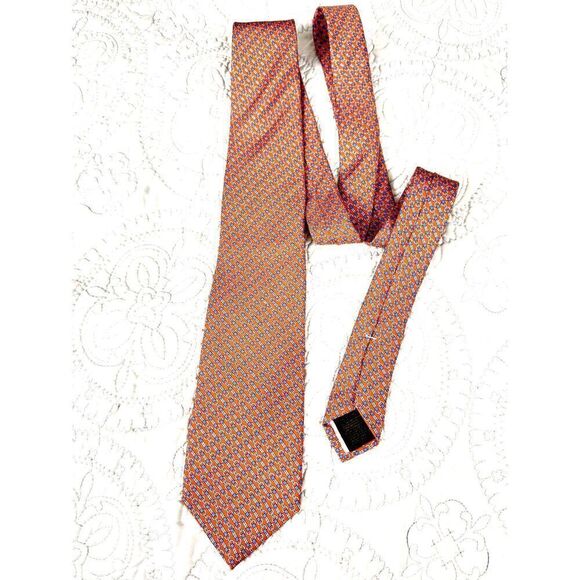Brooks Brothers Classic Necktie in Orange w/Light Blue Equestrian Bit Print /EUC - Picture 2 of 5